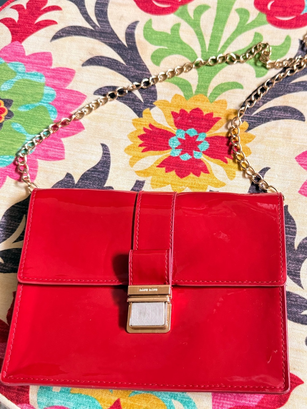 Miu Miu Red Patent Leather Crossbody with Gold Chain